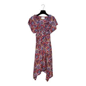 Antik Batik Boho Print V Neck Midi Dress XS 36 EU